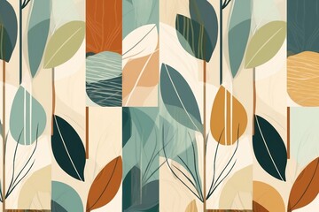 Spring abstract backgrounds with flowers, green branches, seamless pattern with leaves - obrazy, fototapety, plakaty