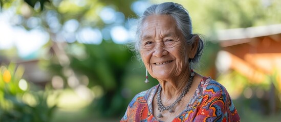 Happy elderly woman with a radiant smile spreading positivity and joy