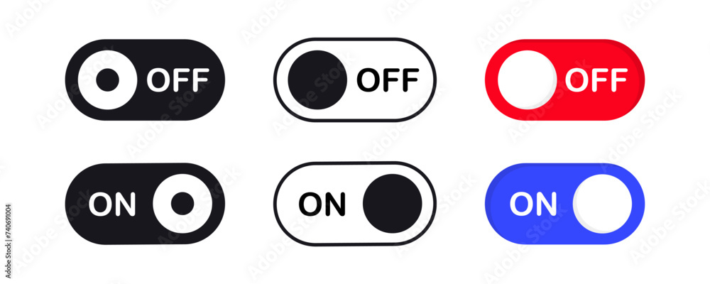 Poster switch buttons. on and off toggle switch icons. switch to day and night mode buttons. slider interfa