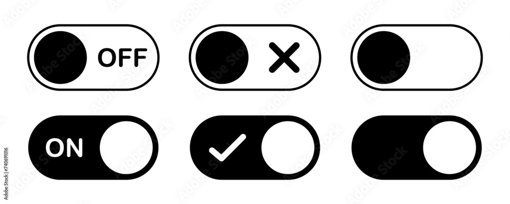 Aufkleber switch buttons. on and off toggle switch icons. switch to day and night mode buttons. slider interfa