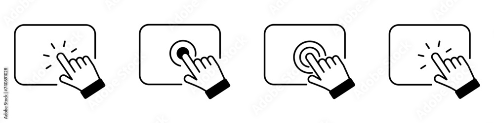 Poster touch screen sign. touch screen tablet icons. touchscreen finger hand press or push vector icons. se