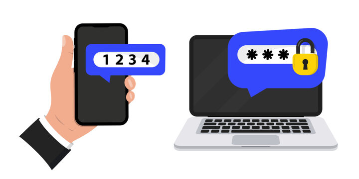 Two step authentication. 2FA authentication password. Two factor verification with mobile phone and laptop. Notice with code for secure login or sign in. Authentication. Verify permission request