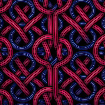 a seamless pattern of red and blue lines on a black background