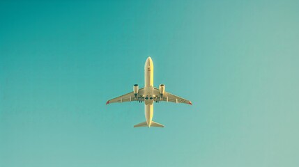 Commercial jet flying, plane in blue sky, Passenger civil airplane jet, no cloud.