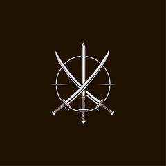 katana ninja sword logo icon vintage vector