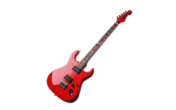 A photograph of a red electric guitar. on White or PNG Transparent Background. - Powered by Adobe