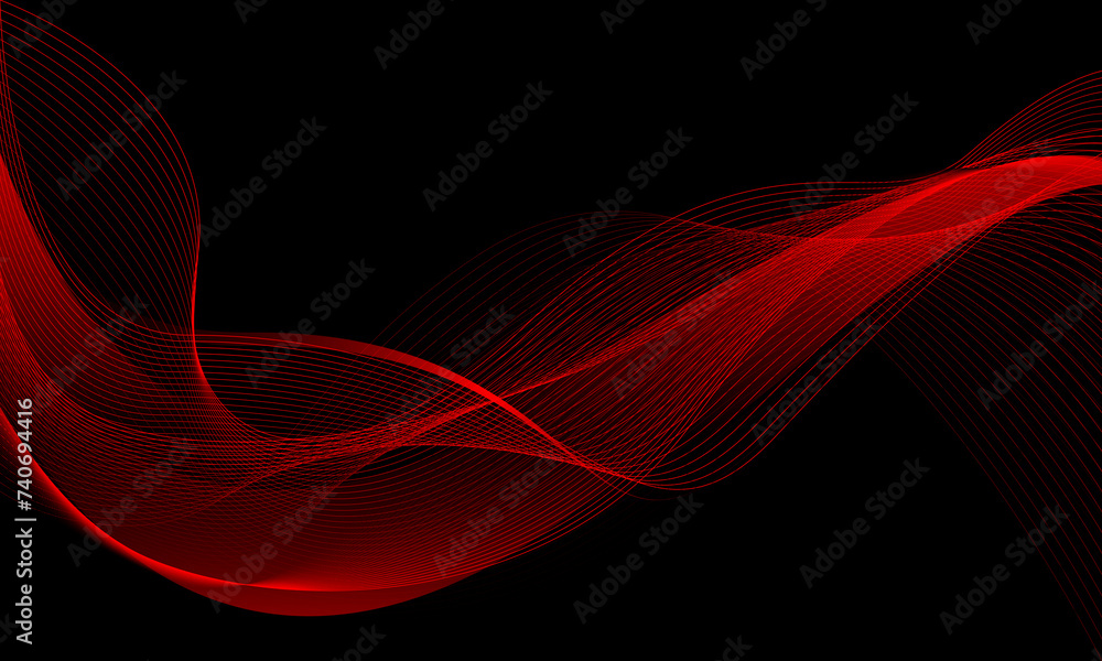 Poster abstract red wave curve line light dynamic movement overlap on black design modern futuristic techno