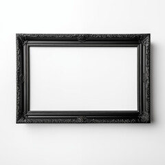 Horizontal Picture Black  Frame hanging on White Wall Isolated Mockup HD