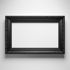 Horizontal Picture Black  Frame hanging on White Wall Isolated Mockup HD