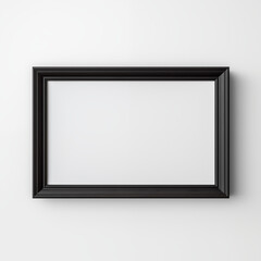 Horizontal Picture Black  Frame hanging on White Wall Isolated Mockup HD
