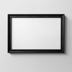 Horizontal Picture Black  Frame hanging on White Wall Isolated Mockup HD
