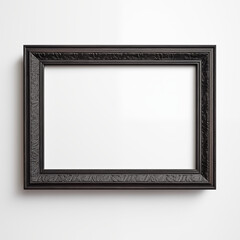 Horizontal Picture Black  Frame hanging on White Wall Isolated Mockup HD