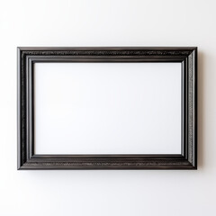 Horizontal Picture Black  Frame hanging on White Wall Isolated Mockup HD