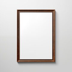 Vertical Brown Wooden Frame Picture Mockup Isolated Hanging on White Wall HD