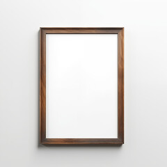 Vertical Brown Wooden Frame Picture Mockup Isolated Hanging on White Wall HD