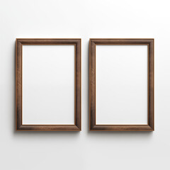 Vertical Brown Wooden Frame Picture Mockup Isolated Hanging on White Wall HD