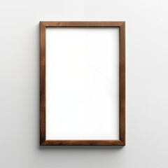 Vertical Brown Wooden Frame Picture Mockup Isolated Hanging on White Wall HD