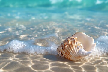 Obraz na płótnie Canvas Seashell on sand in clear ocean water