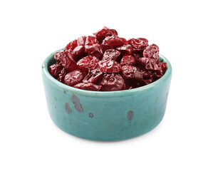 Dried cranberries in bowl isolated on white