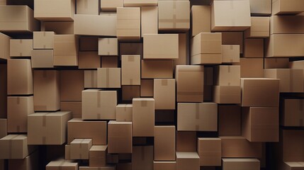 Background made of cardboard boxes. Concept of gift, transportation, packaging, packing, delivery, pack, shipping, online shopping. Copy space for text, message, advertising, logo