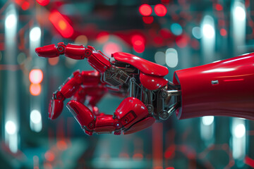 android robot red hand with outstretched index finger, artificial intelligence