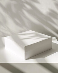 High fidelity mockup of a Rectangular white cardboard box package, minimal design branding