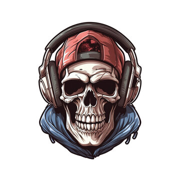 Cartoon HipHop Skull, PNG File, Transparent Background