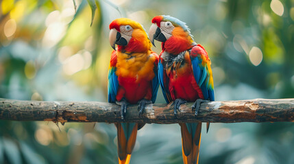 Two Parrots on a Branch Together