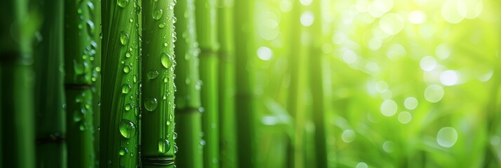 Tranquil close up of bamboo background with water droplets for natural and serene concepts