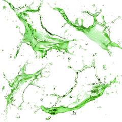 Collection green water splash, transparent background