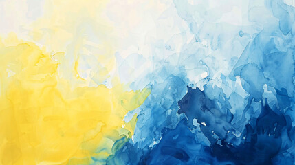 Naklejka na ściany i meble Blue and yellow watercolor background.