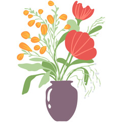 Beautiful bouquets with garden and wild flowers vector flat illustration. Various blooming plants with stems and leaves isolated on white. Floral decoration or gift