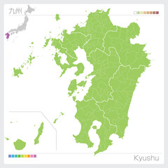 九州地方の地図・Kyushu（グリーン）