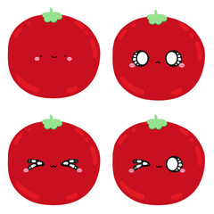 Cute Tomato Mascot Character Kawaii Cartoon illustration Cute Tomato Kawaii Tomato Happy Tomato Emoji Happy Fruit Happy Vegetable Set Collection