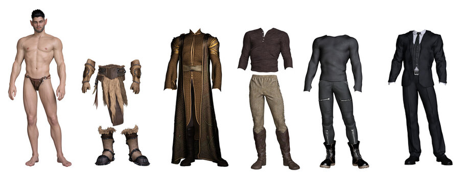 3d render : fantasy handsome male elf paper doll with different outfit for graphic resource,PNG transaprent
