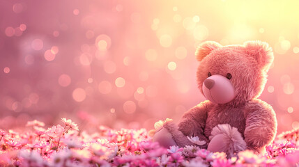 teddy bear on a gentle blurred floral background