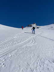 Scenes backcountry skiing near Verbier, Switzerland, in the Alps with ski touring