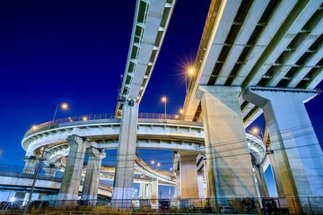 Papier Peint photo autocollant Helix Bridge 伊勢湾岸自動車道、名港潮見ICの夜景