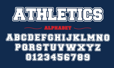 Fototapeta premium Editable typeface vector. Athletics sport font in american style for football, baseball or basketball logos and t-shirt. 