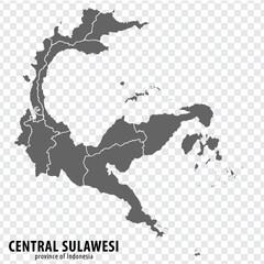 Blank map Central Sulawesi province of Indonesia. High quality map Central Sulawesi with municipalities on transparent background for your web site design, logo, app, UI. Republic of Indonesia.  EPS10