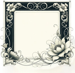 Monochrome Floral Elegance Frame isolated on solid white background