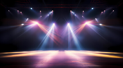 The stage background is illuminated by the light of a spotlight - obrazy, fototapety, plakaty