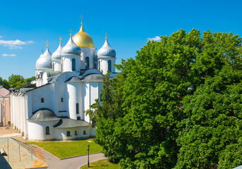 Fototapeta na wymiar Cathedral of St. Sophia in sunny summer day. Novgorod Detinets (Novgorod Kremlin). Veliky Novgorod. Russia