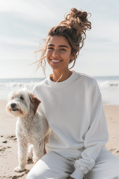 girl with a  dog on the beach
