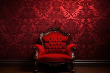 Red wallpaper with damask pattern - obrazy, fototapety, plakaty