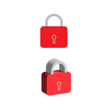3d and flat red padlock isolated on a transparent background, security lock icons on transparent background