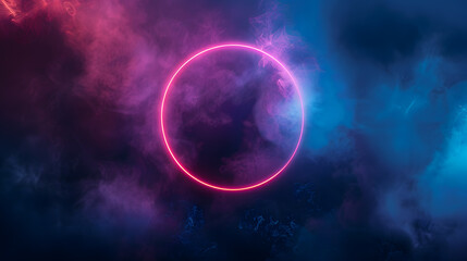 Glowing circle frame with colorful neon smoke background