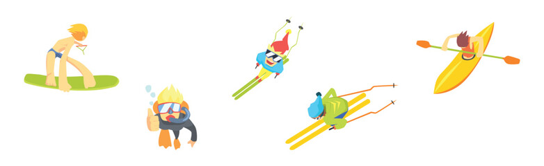 Extreme Sports with Man Character Enjoy Activity Vector Set