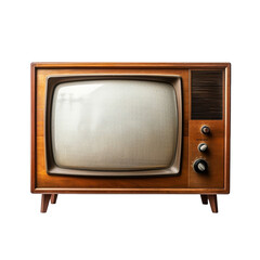 Old wooden tv with static screen isolated on transparent background