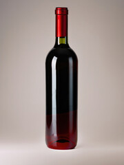 bottle of red wine, mock-up of a wine bottle, white label, black template